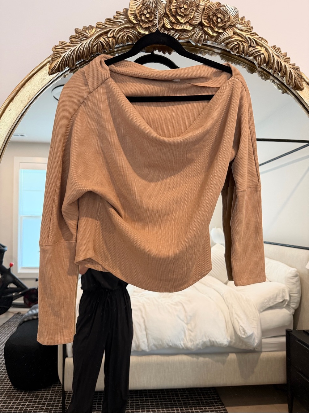 We The Free Ribbed Cowl-Neck Sweater in Camel Tan
